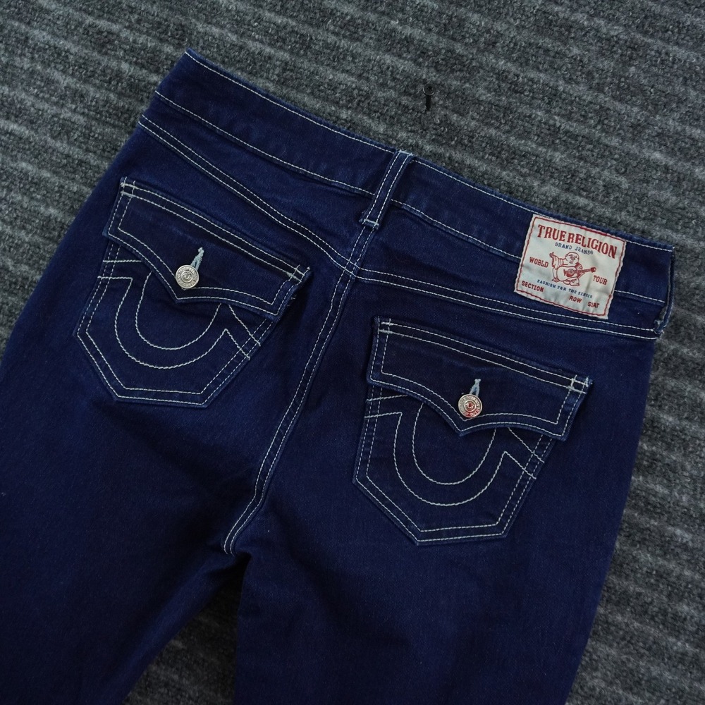 True Religion Bootcut Jeans Womens 28 Indigo Blue Becca Mid Rise Contrast Stitch